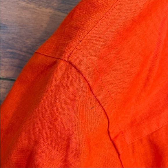 Lauren Ralph Lauren Petite Red Linen Short Sleeve Button Down Shirt - Picture 12 of 12